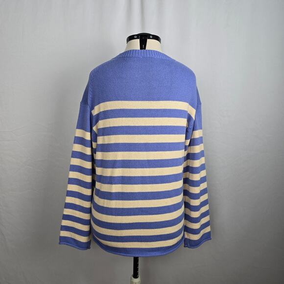 Heyson Tight Knit Sweater Women's L Purple & Light Cream Stripe Long Sleeve - Picture 5 of 16